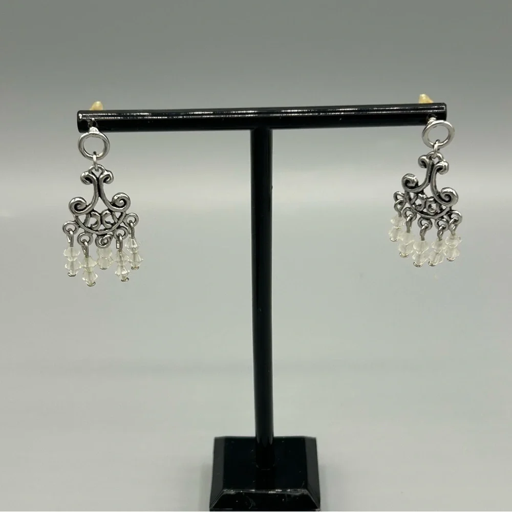 Vintage Silver Tone Chandelier Crystal Drop Earrings
